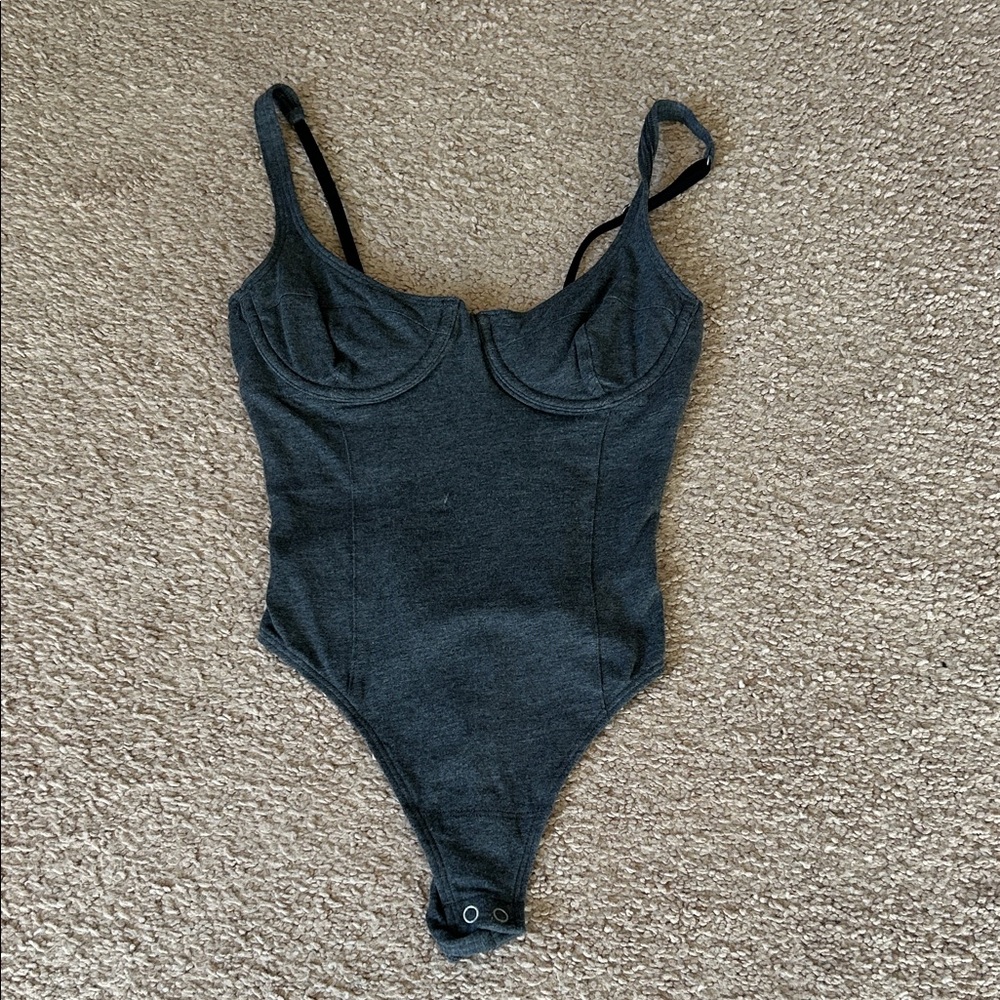 Gilly Hicks Charcoal Bodysuit with Straps